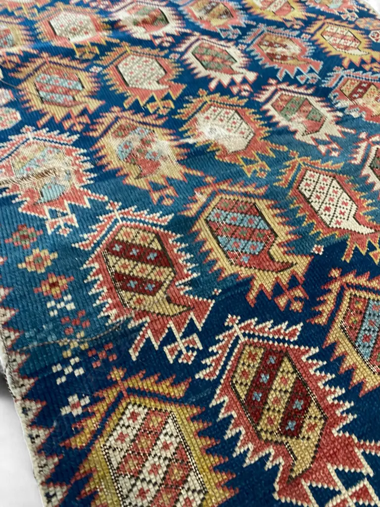 Carpet fragment - wool pile, - Karabagh - boteh on blue ground. 122.5 x 65.5cm Image 1++